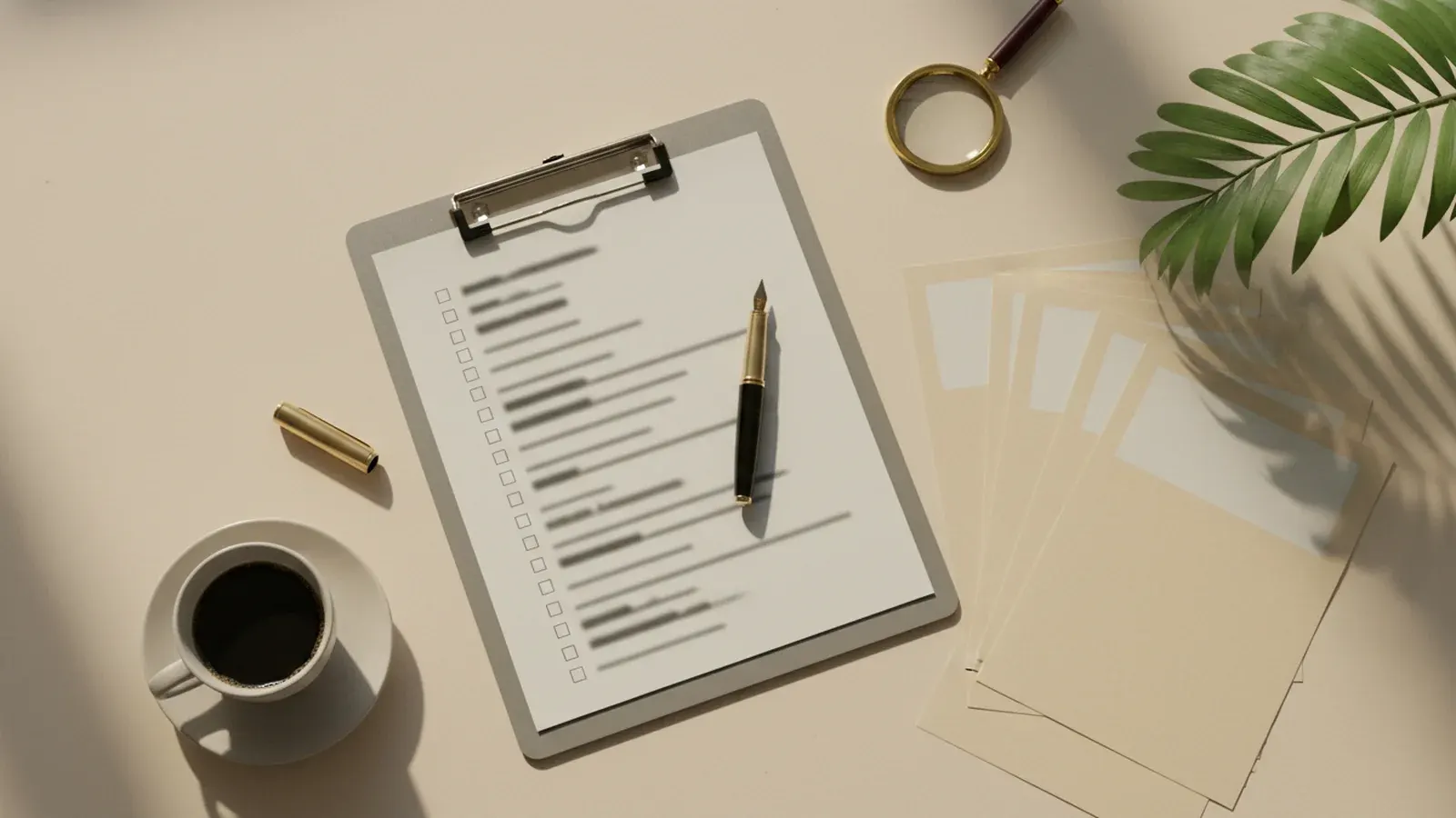 Editorial flat-lay illustrating Bali property due diligence checklist 2026