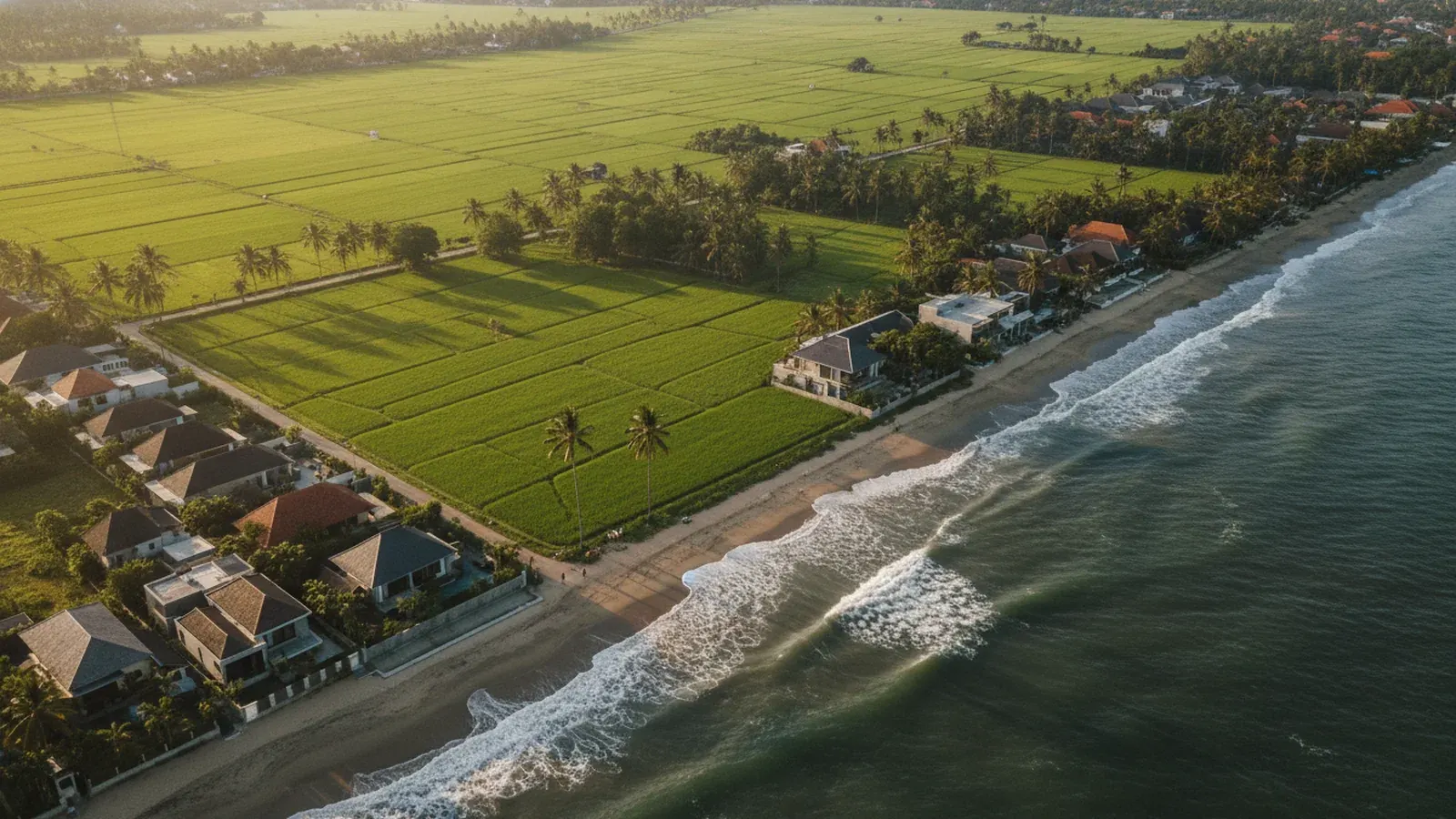 Aerial photograph of Canggu Bali coast illustrating Canggu property investment guide 2026