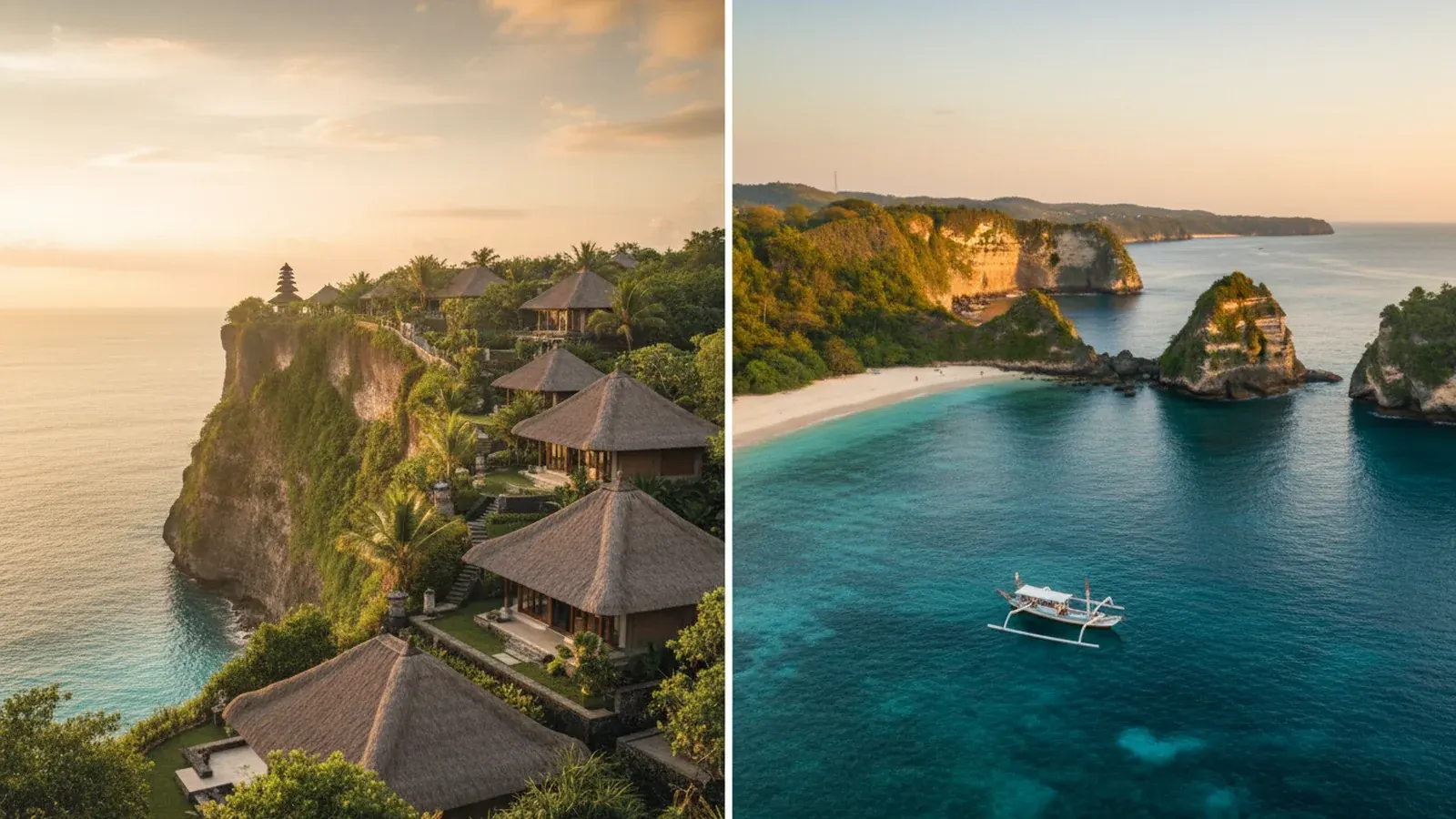 Editorial diptych illustrating Bali vs Phuket Thailand property investment 2026