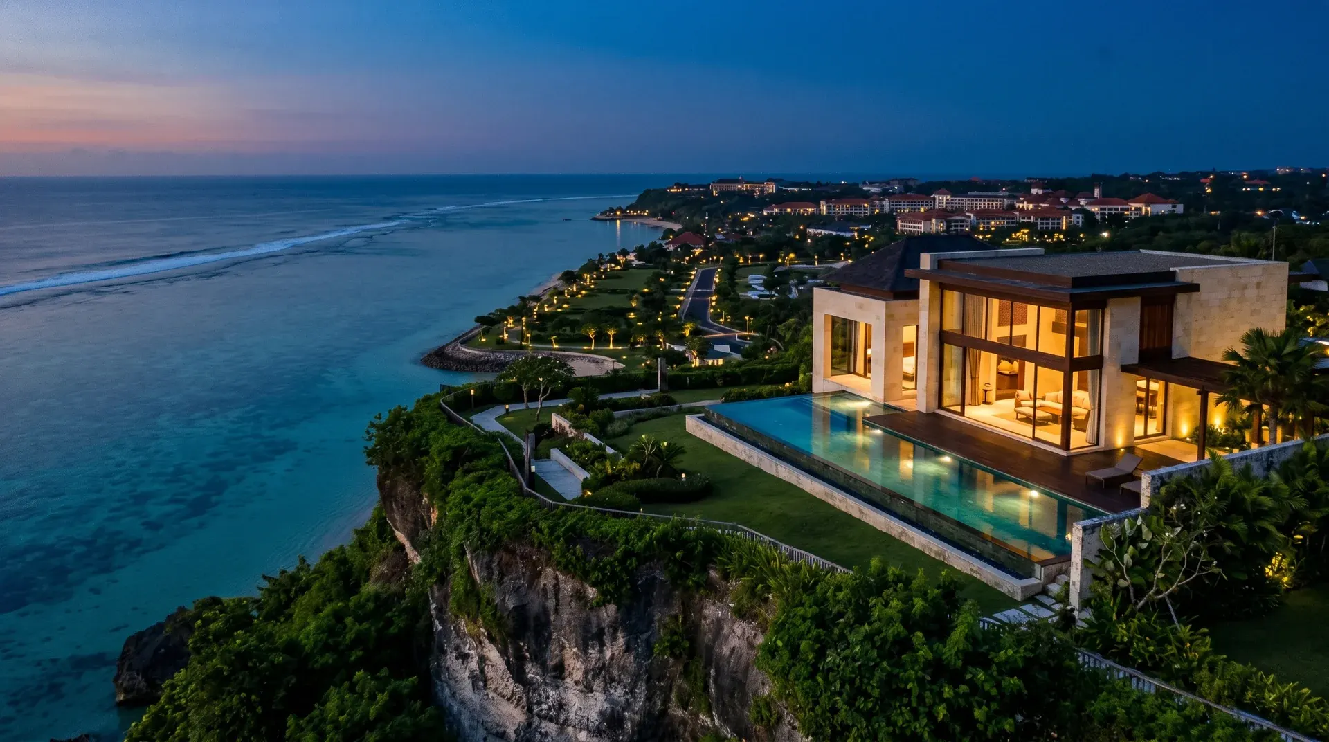 Luftaufnahme der Resort-Zone Nusa Dua als Visualisierung für Nusa Dua Bali Immobilien-Investitionsguide 2026